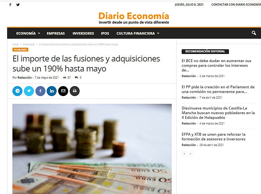 El importe de las fusiones y adquisiciones sube un 190% hasta mayo